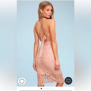 Lulus wishful wandering blush pink lace bodycon midi dress